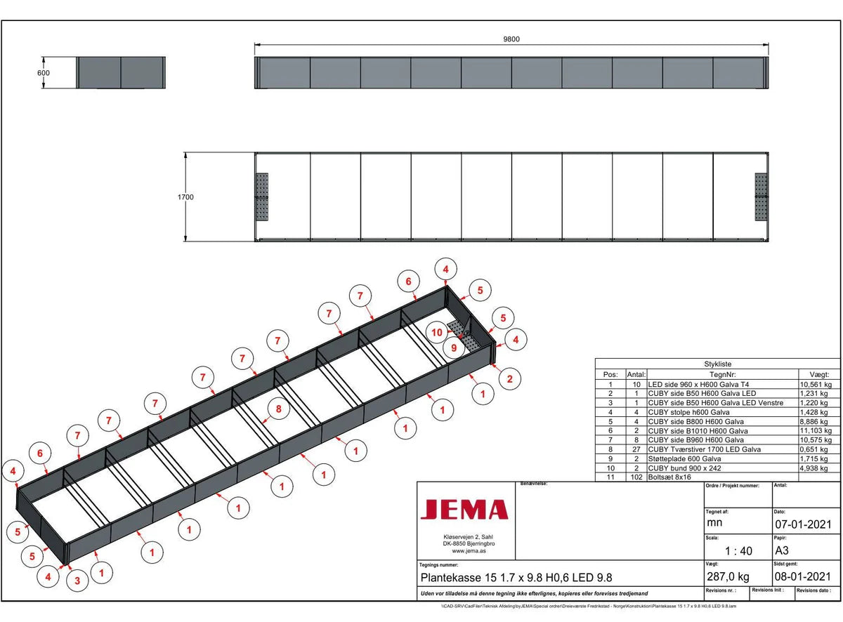 Stor byJEMA CUBY odlingslåda i galvaniserat stål tillverkad på specialmått