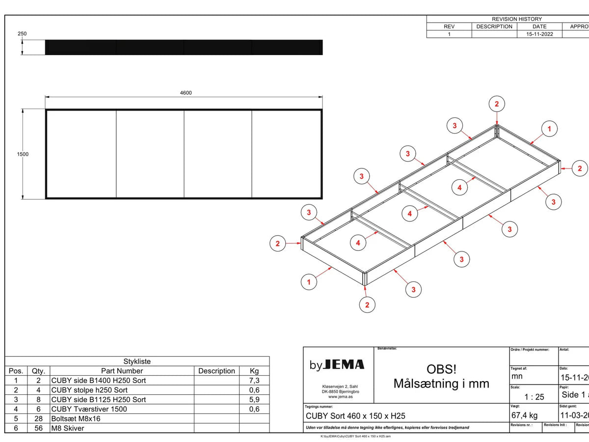 Stor byJEMA CUBY odlingslåda i svartlackerat stål tillverkad på specialmått för trädgård