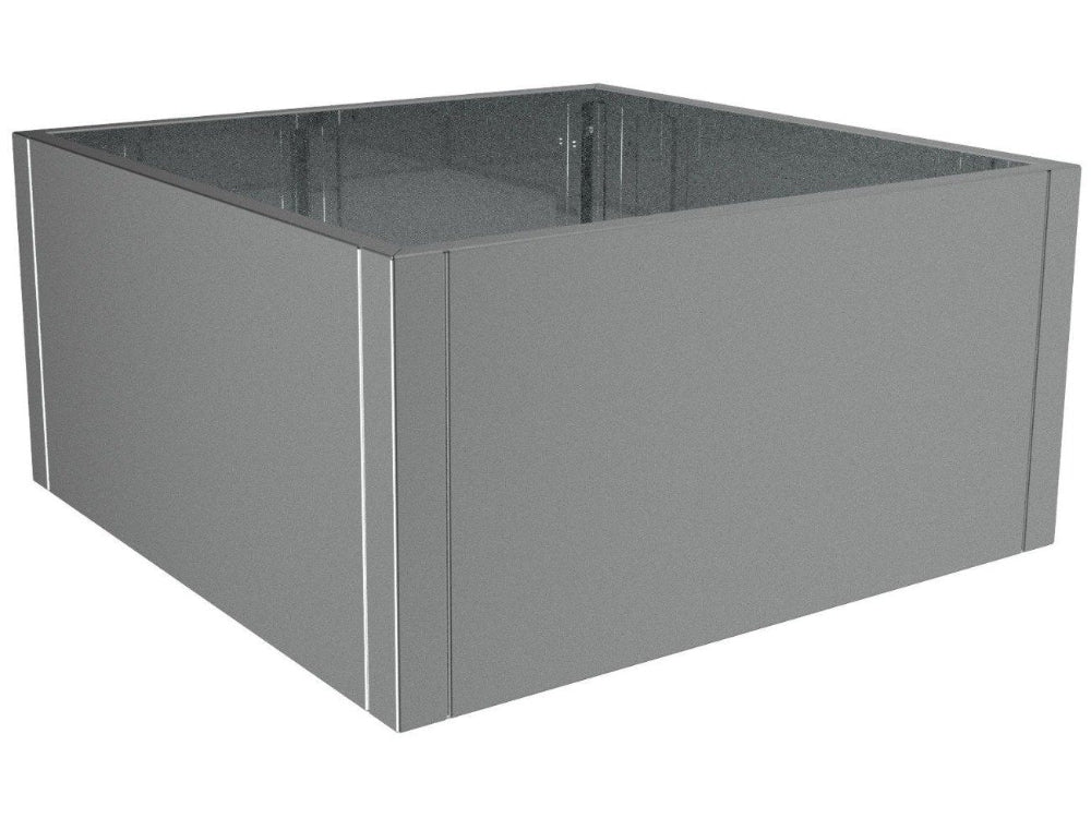 CUBY låg kvadratisk blomlåda i galvaniserat stål visad som fristående produkt