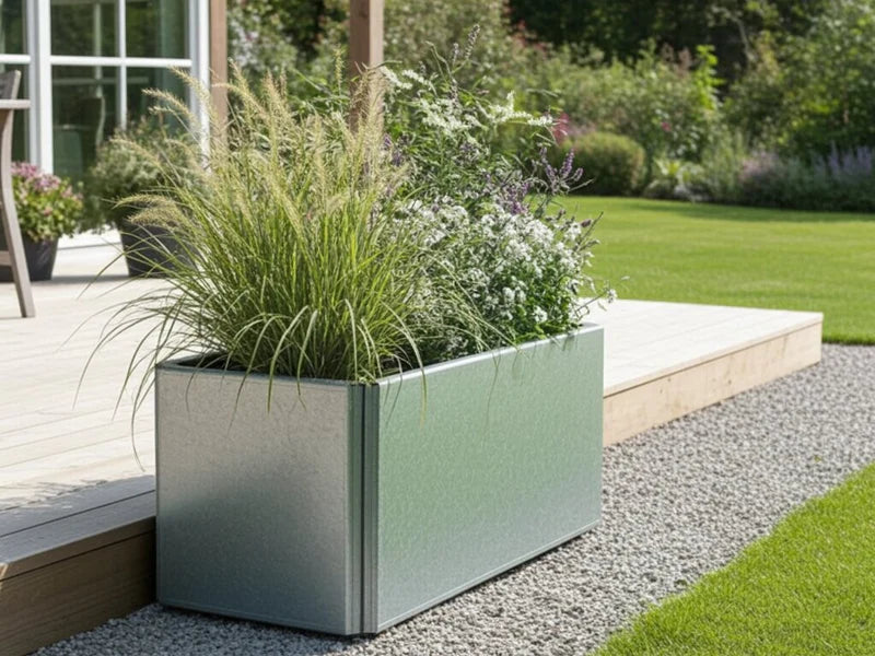 EDGY blomlåda i galvaniserat stål med strukturerad plantering