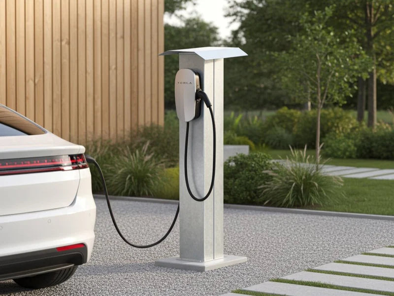 Galvaniserad laddstolpe för elbil vid uppfart