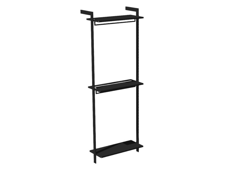 Garderobesystem AXIS 72 x H205 cm – Sortlakeret 2 hylder med hæng plus 1 hylde