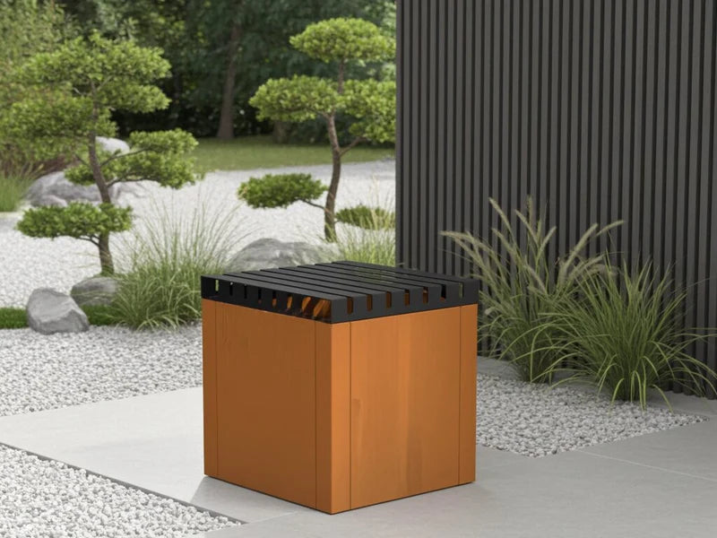 CUBY toppbänk 40 cm i cortenstål på planteringslåda