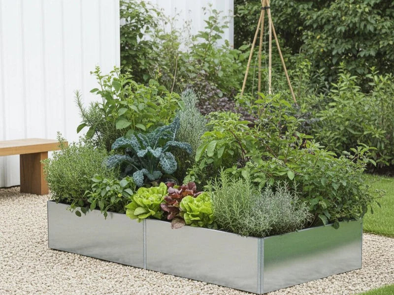 EDGY odlingslåda i galvaniserat stål med varierad köksodling