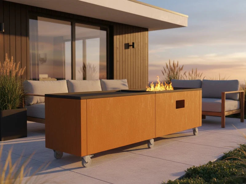 Eldbord i stål med gas