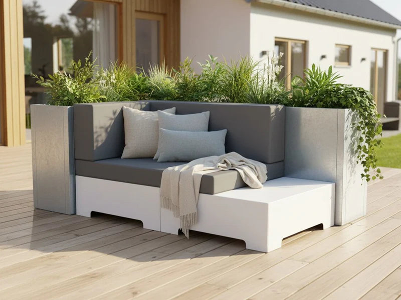 Lounge soffa modul i galvaniserat stål med vit bas