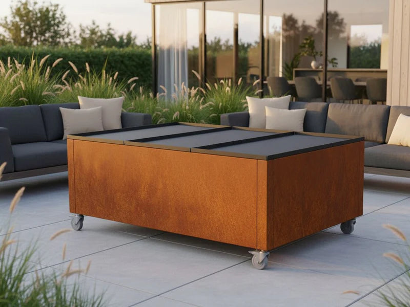 Loungebord i cortenstål med hjul