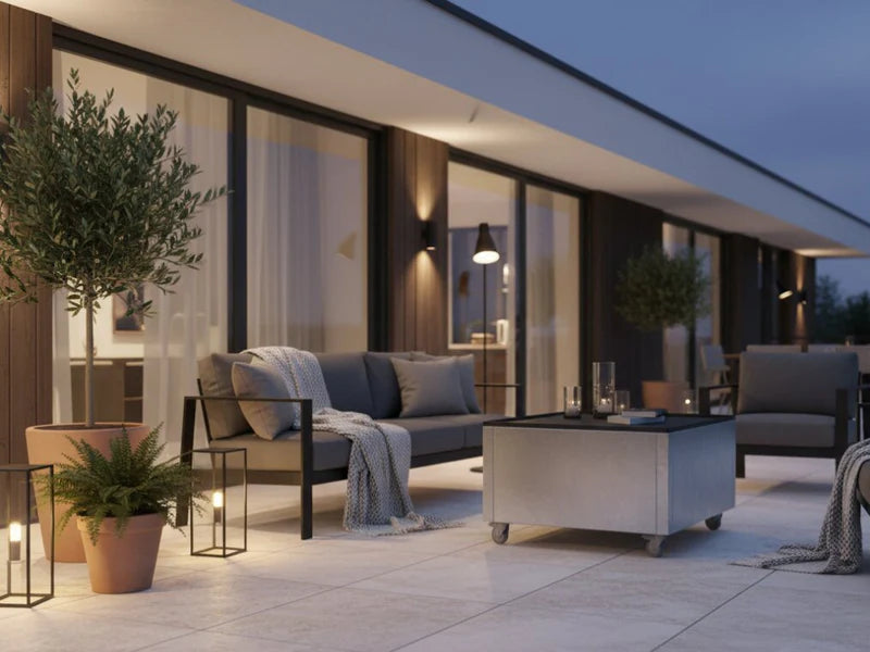 Loungebord i galvaniserat stål med hjul