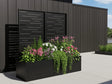 Odlingslåda i svart stål med spaljé och blommande växter