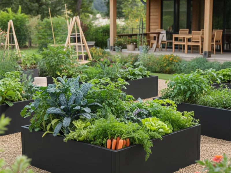 Odlingslåda i svart stål för odling av grönsaker